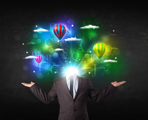 Man in suit with dreamy cloudscape concept