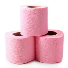 Color toilet paper rolls isolated on white