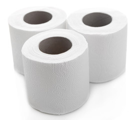Color toilet paper rolls isolated on white