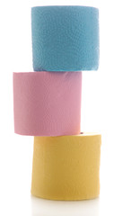 Colorful toilet paper rolls isolated on white