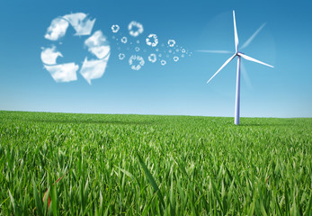 Eco living meadow with wind park