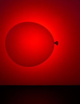 Red Party Balloon Suspended In Space. Bright Background.