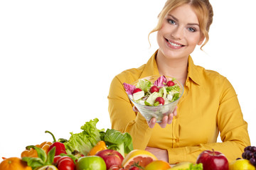 beautiful woman with healthy food