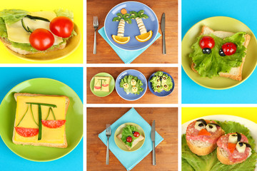 Collage of fun food for kids