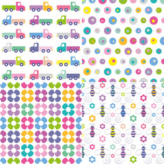 trucks, polka dot, flowers and bees pattern collection