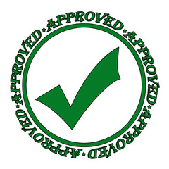Approved green grunge rubber stamp on white, vector illustration