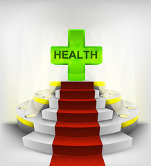 health exhibition on round illuminated podium vector