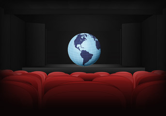 America earth globe on the stage in theater interior vector