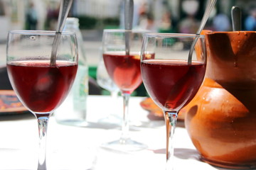 Three glasses Sandria and ceramic pitcher