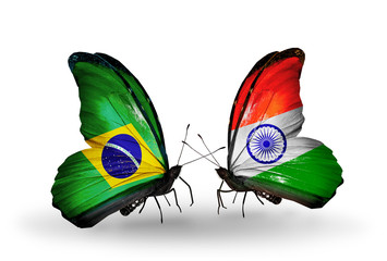 Two butterflies with flags Brazil and India
