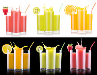 tasty summer fruit drinks in glass with splash