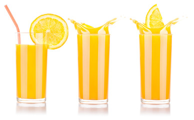 Fresh orange juice in glass with splash