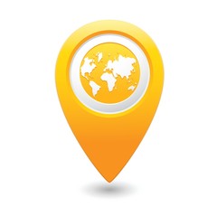 Map pointer with earth globe icon