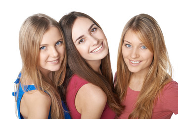 Closeup of three girls friends