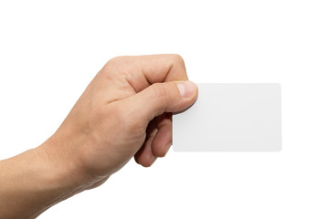 Obraz premium white card in hand on white background