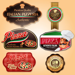 badges and sticker for pizza - obrazy, fototapety, plakaty