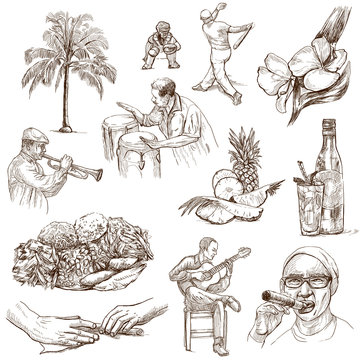 CUBA_2. Full sized hand drawn illustrations on white