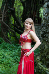 Young beautiful girl on a walk in the country