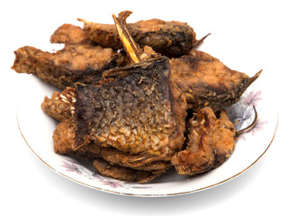 fried fish on a white background