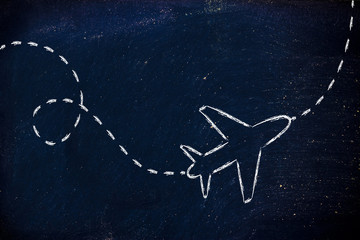 travel industry: airplane and air route or trail