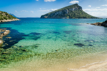 Sardinia Cala Moresca bay and Figarolo island