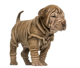 Obraz premium Shar Pei puppy standing, isolated on white