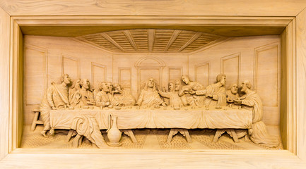 Lord's Supper wood carving in frame