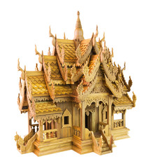 Thailand wood toy house isolated on white