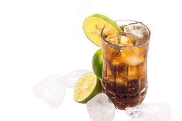 Fototapeta premium Cola Drinks With Ice Cube and Lime