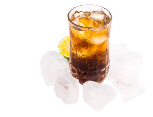 Cola Drinks With Ice Cube and Lime