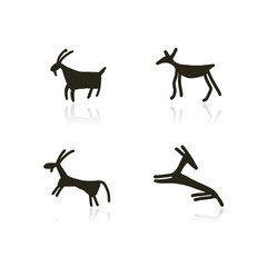 Rock paintings, ethnic animals sketch for your design