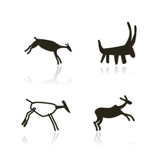 Rock paintings, ethnic animals sketch for your design