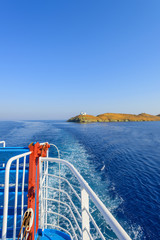 Greece Kea island Cyclades, cruise ship traveling at open sea wi - 62624646