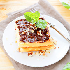 square soft waffles and chocolate