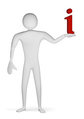 3d man with info sign on his palm