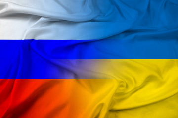 Waving Ukraine and Russia Flag