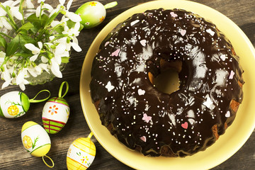 Easter still life with cake and flowers