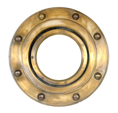 A brass ship's porthole