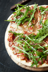 Pizza Margherita with Fresh Arugula Leaves
