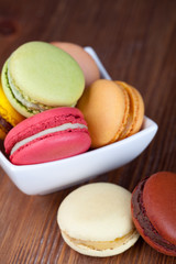 Macaroons on a wooden table