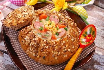 white borscht in bread for easter