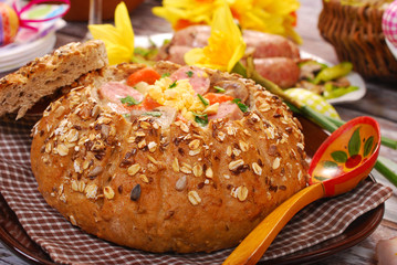 white borscht in bread for easter