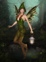 Fototapeta premium Forest Fairy with lantern