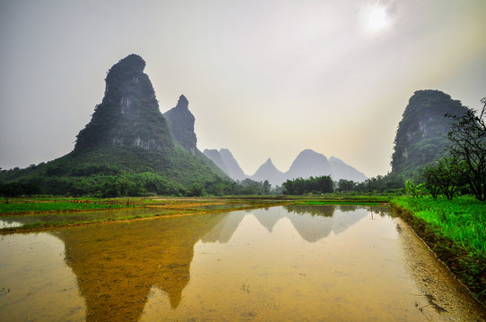 Li river mountain landscape in Yangshuo Guilin