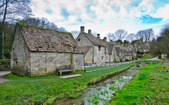 Traditional Cotswold cottages in England, UK. spring.