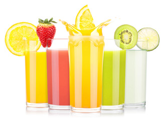 tasty summer fruit drinks in glass with splash