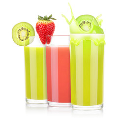tasty summer fruit drinks in glass with splash