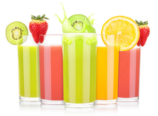 tasty summer fruit drinks in glass with splash