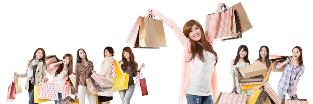 Happy Asian shopping girls