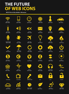 Website icons on black background,vector